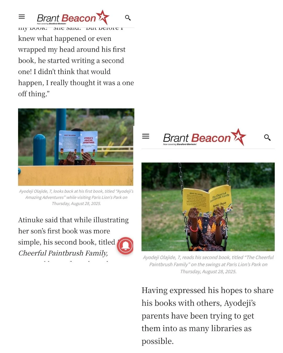 BrantBeacon feature about Ayodeji's second children's book